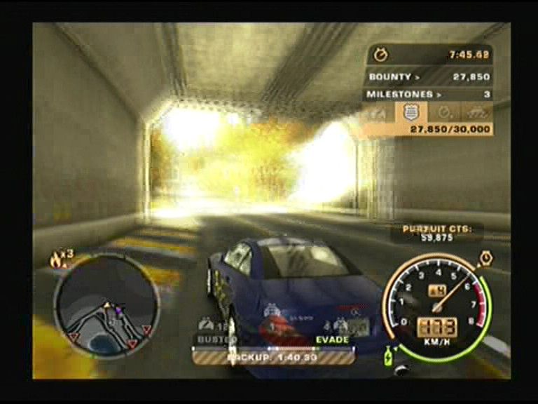 Need for Speed: Most Wanted (PlayStation 2) screenshot: There is a white light in the end of every tunnel