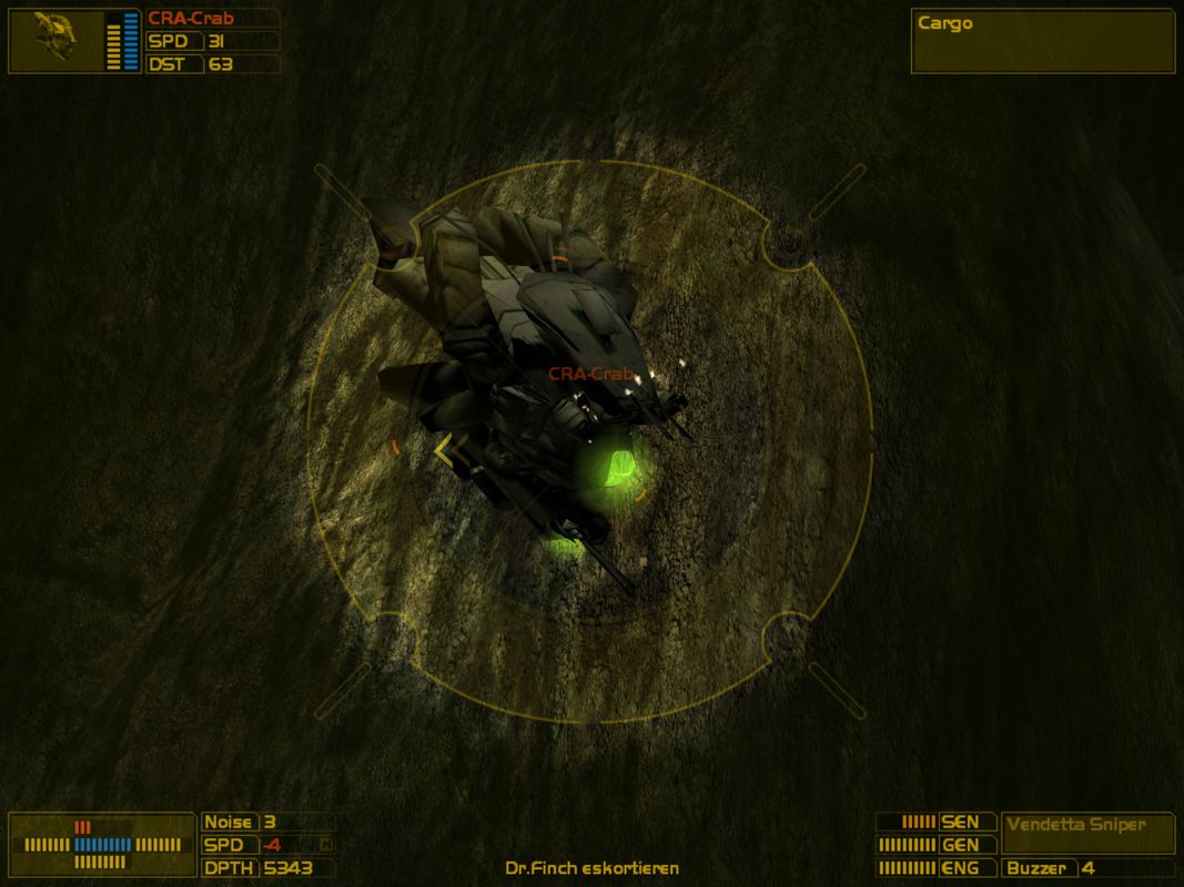 AquaNox 2: Revelation (Windows) screenshot: The Vendetta Sniper allows zooming and heavy damage when targeted at the cockpit