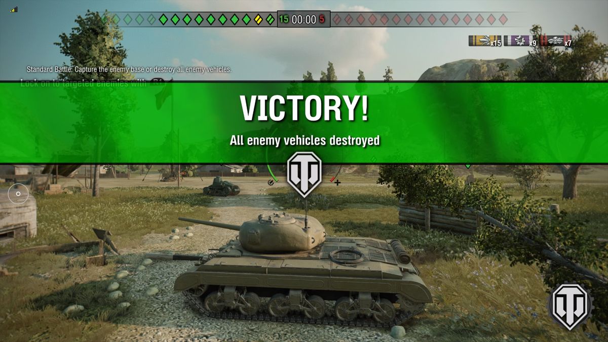 World of Tanks (PlayStation 4) screenshot: Victory can be achieved by destroying all enemy vehicles in the allotted time