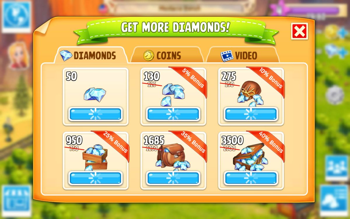 Horse Haven: World Adventures (Android) screenshot: In-app purchases for diamonds
