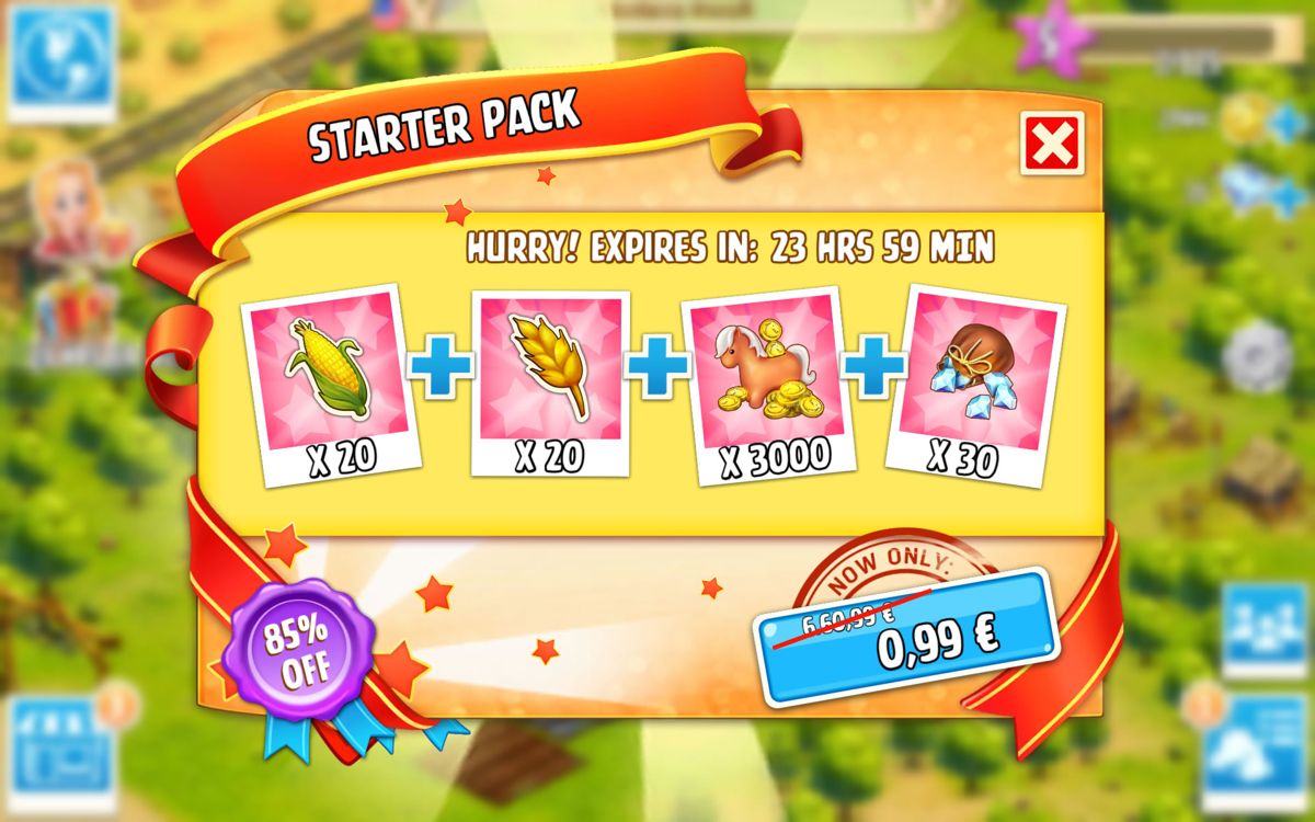 Horse Haven: World Adventures (Android) screenshot: Offer for a starter pack