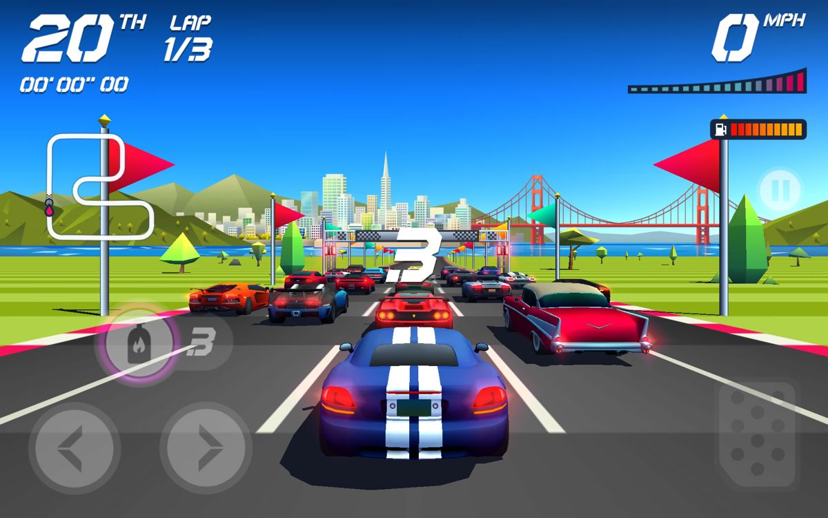 Horizon Chase: World Tour (Android) screenshot: Starting a new race with the Infinity car.