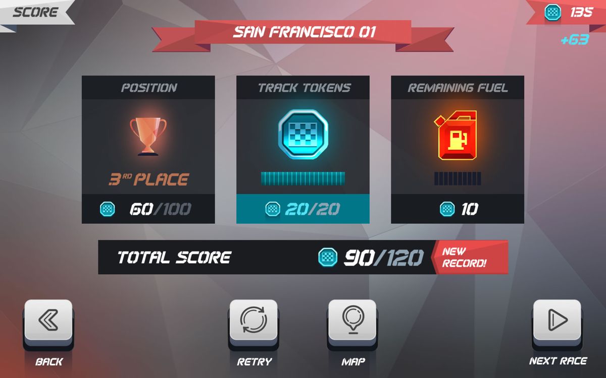 Horizon Chase: World Tour (Android) screenshot: Race results
