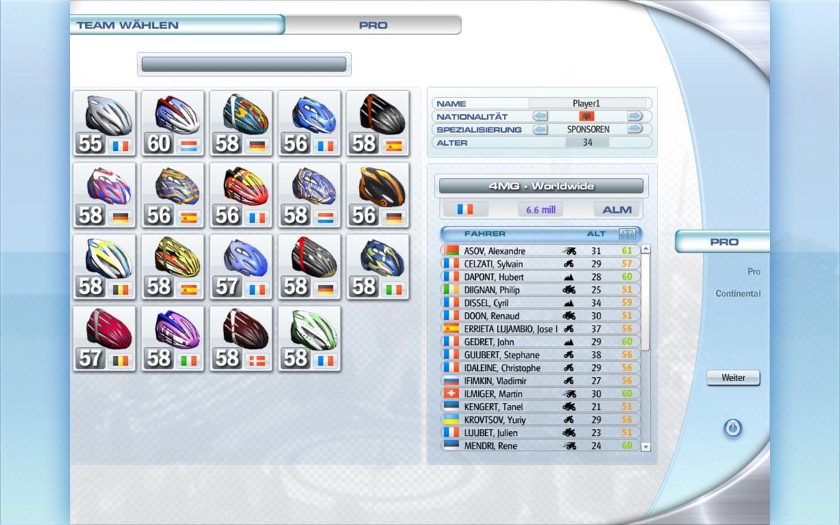 Crimson Cow's Cycling Evolution (Windows) screenshot: Choose your team.