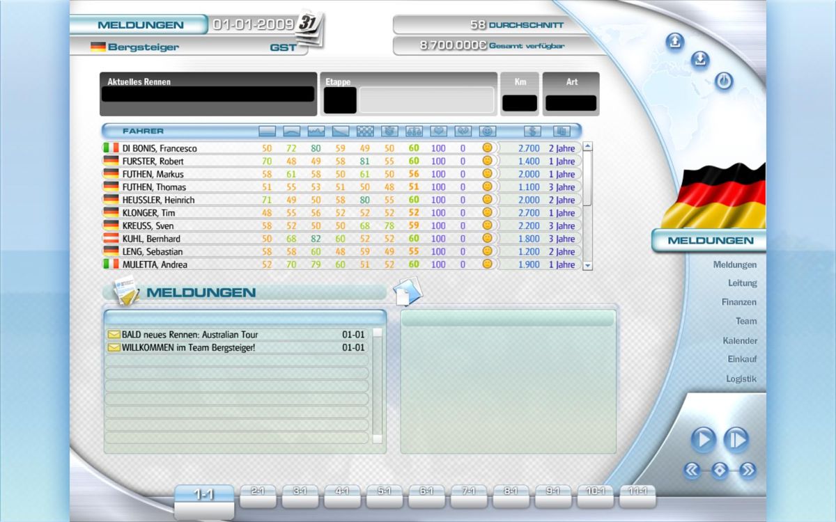 Crimson Cow's Cycling Evolution (Windows) screenshot: Team details