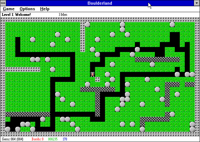Boulderland (Windows 3.x) screenshot: Level 1: At the end