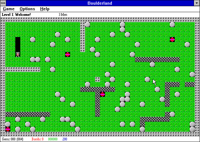 Boulderland (Windows 16-bit) screenshot: Level 1: At the start