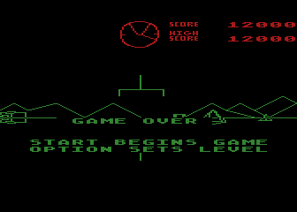 Battlezone (Atari 8-bit) screenshot: Game over