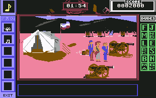 Bill & Ted's Excellent Adventure (Commodore 64) screenshot: Napoleon is following the two back to their phone booth