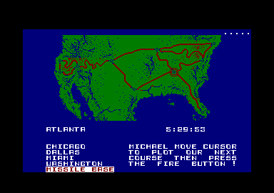 Knight Rider (Amstrad CPC) screenshot: Select where to go.