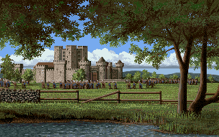 Defender of the Crown II (Amiga CD32) screenshot: Tremble at my big bad army attacking your castle!