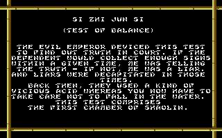 Chambers of Shaolin (Commodore 64) screenshot: Description of the first test - Test of Balance