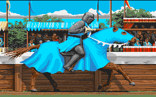 Defender of the Crown II (Amiga CD32) screenshot: Here he comes on his horse!