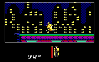 Dick Tracy: The Crime-Solving Adventure (DOS) screenshot: Running on the top of a building.