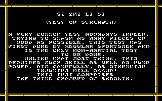 Chambers of Shaolin (Commodore 64) screenshot: Description of the third test - Test of Strength