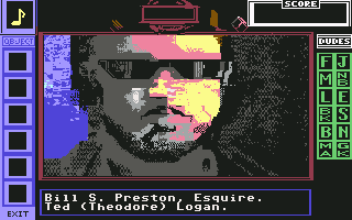 Bill & Ted's Excellent Adventure (Commodore 64) screenshot: Rufus, a ex-student, appears from the future to help Bill and Ted pass the exam