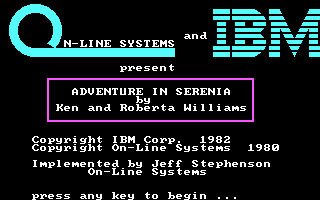 Hi-Res Adventure #2: The Wizard and the Princess (PC Booter) screenshot: Title Screen (CGA with RGB monitor)