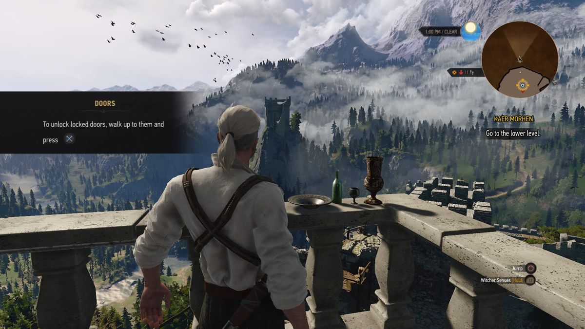 The Witcher 3: Wild Hunt (PlayStation 4) screenshot: Nice view from the balcony... Geralt's dream of past times