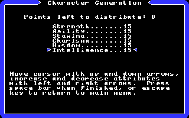 Ultima I (Apple IIgs) screenshot: The Character Creation Screen