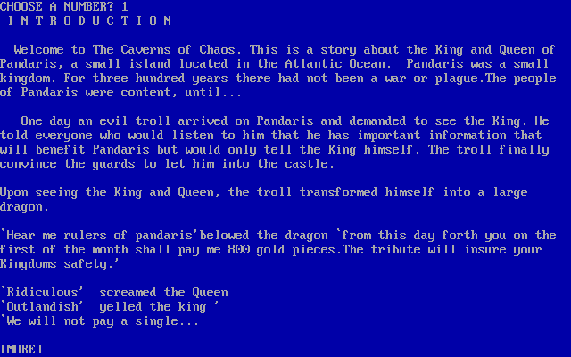Caverns of Chaos (DOS) screenshot: Introduction (Z-code)