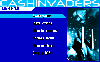 Cash Invaders (DOS) screenshot: Main menu
