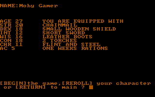 Caverns of Chaos (DOS) screenshot: All these stats might trick you into believing that this is an RPG, which it isn't. They're all meaningless, as best as I can tell.