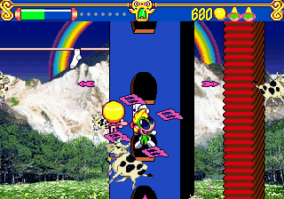 Tempo (SEGA 32X) screenshot: Invulnerability leads to cows and yodeling.