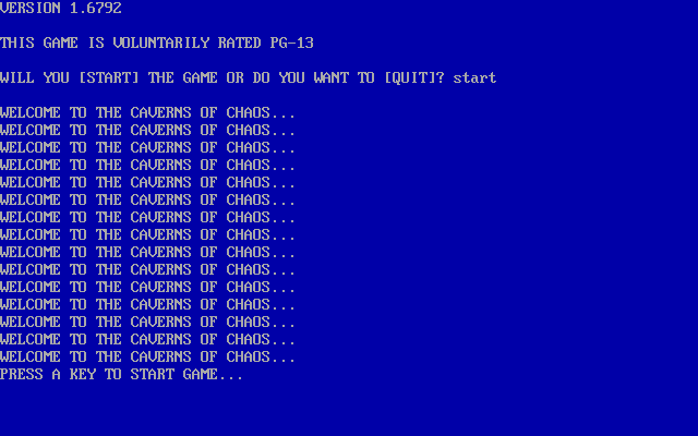 Caverns of Chaos (DOS) screenshot: Splash screen (Z-code)