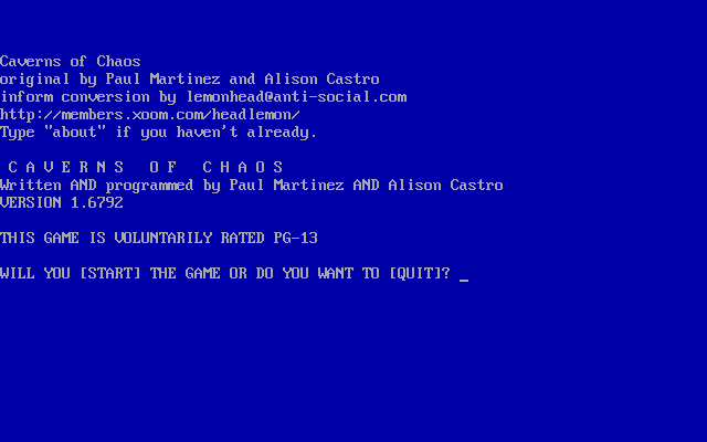Caverns of Chaos (DOS) screenshot: Title screen (Z-code)