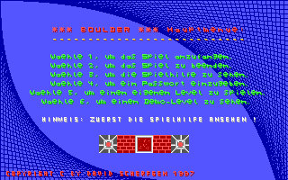 Boulder (DOS) screenshot: Main menu. I don't speak German.