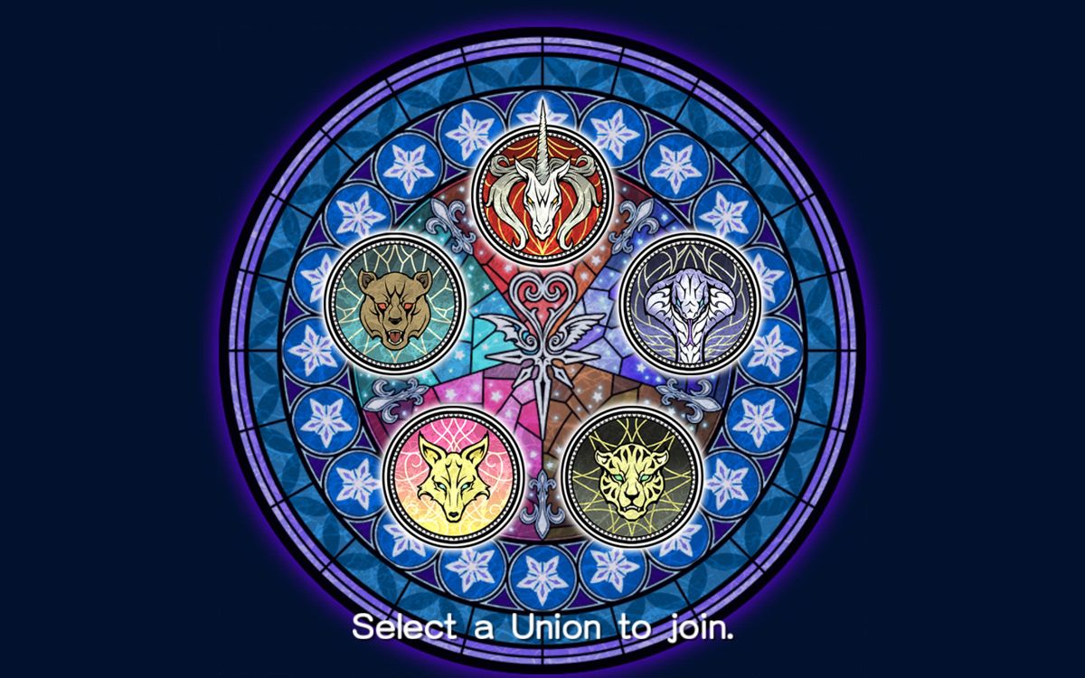 Kingdom Hearts: Unchained χ (Android) screenshot: Right away you have to choose a union, but you don't have more information than their symbols.
