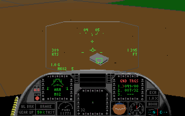 JetFighter II: Advanced Tactical Fighter (DOS) screenshot: Attacking a ground target.