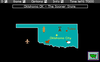 Headline Harry and The Great Paper Race (DOS) screenshot: Oklahoma Map.