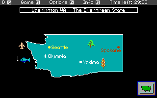 Headline Harry and The Great Paper Race (DOS) screenshot: Washington State map.