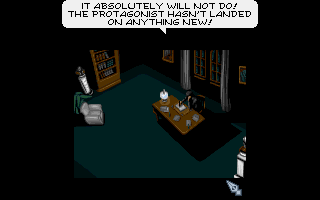 Dylan Dog: The Looking Glass (DOS) screenshot: If the game determines your progress is too slow, the creator may despair in this idle animation and throw you back to the beginning.