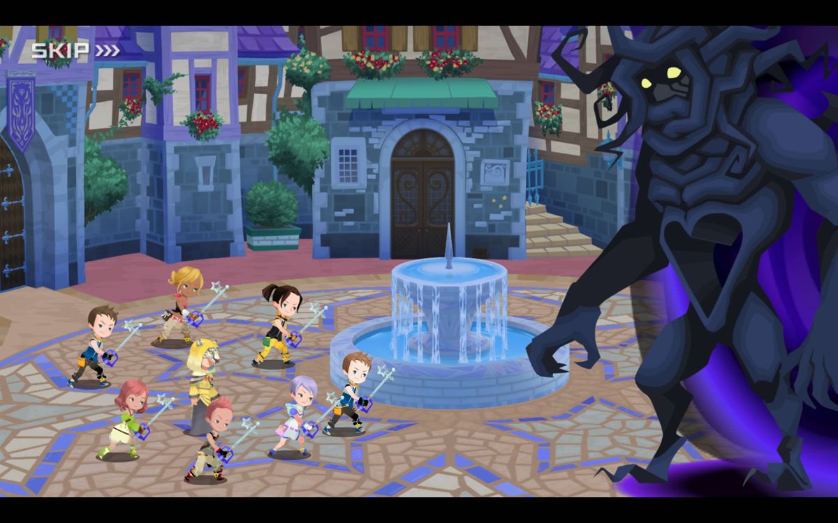 Kingdom Hearts: Unchained χ (Android) screenshot: Facing a large boss with friends.