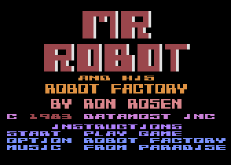Mr. Robot and His Robot Factory (Atari 8-bit) screenshot: Main Menu