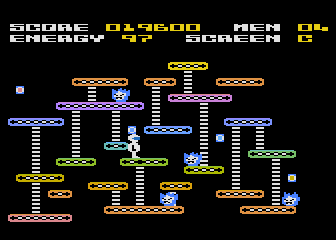 Mr. Robot and His Robot Factory (Atari 8-bit) screenshot: Screen C - Lots of escalators
