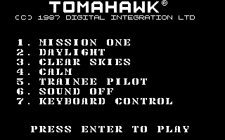 Tomahawk (DOS) screenshot: Main menu