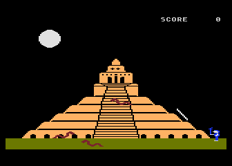 Quest for Quintana Roo (Atari 8-bit) screenshot: The temple shoos energy bolts