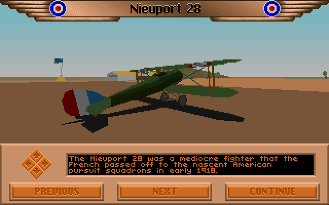 Red Baron: Mission Builder (DOS) screenshot: The new Nieuport 28