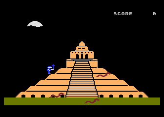 Quest for Quintana Roo (Atari 8-bit) screenshot: Climbing the temple