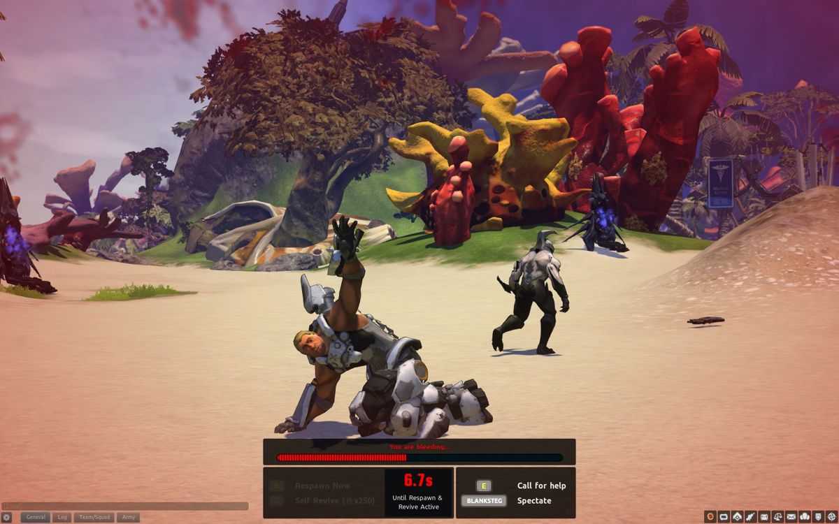 Firefall (Windows) screenshot: After getting knocked out you can ask other players for help