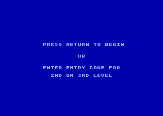 Quest for Quintana Roo (Atari 8-bit) screenshot: Press return to begin or enter entry code for 2nd or 3rd level