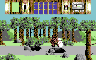 Time Machine (Commodore 64) screenshot: Getting beat up by a knight.