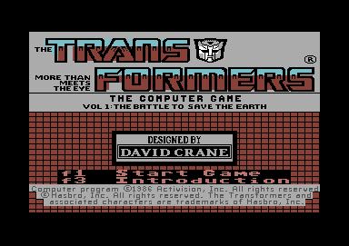 The Transformers: Battle to Save the Earth (Commodore 64) screenshot: Title page