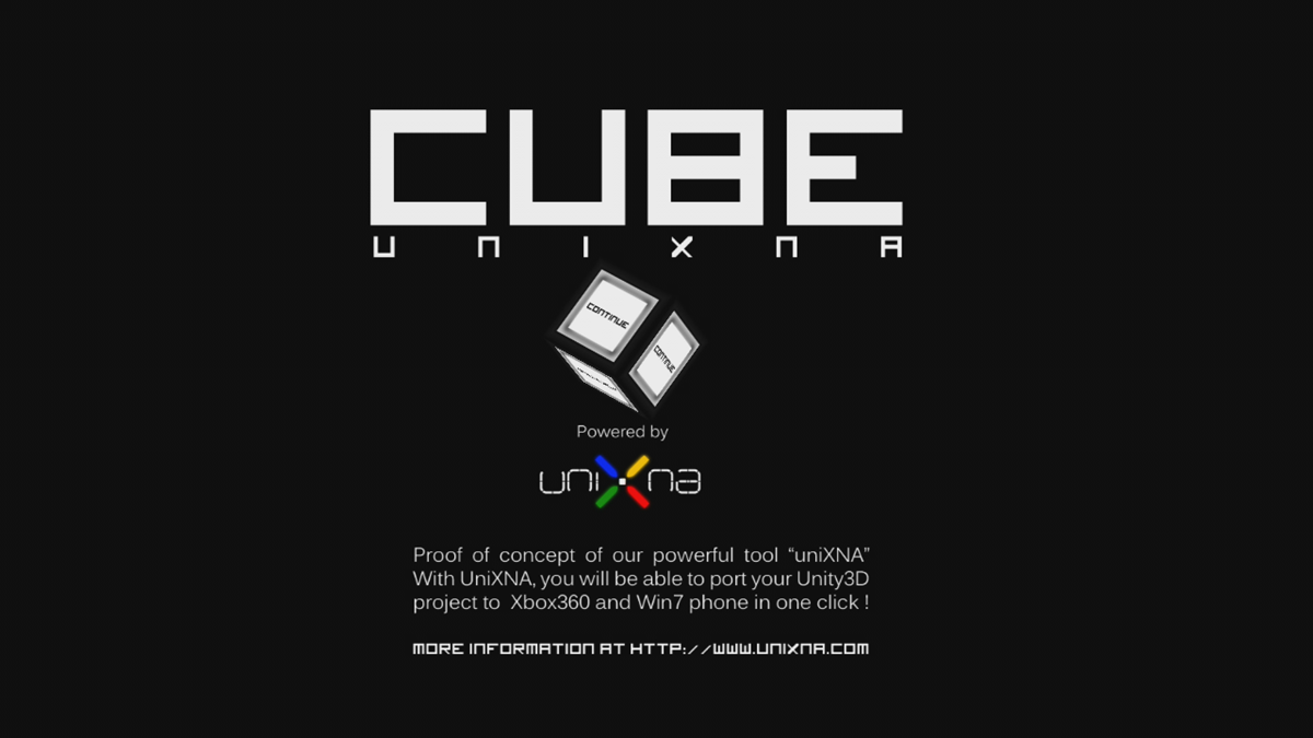 UniXNA Cube (Xbox 360) screenshot: Title screen (Trial version)