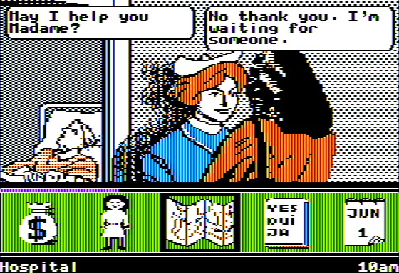 Ticket to Paris (Apple II) screenshot: I Ended up in the Hospital