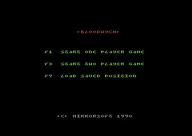Bloodwych (Commodore 64) screenshot: Title and options