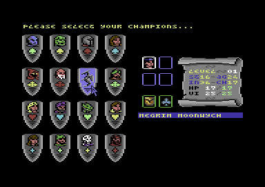 Bloodwych (Commodore 64) screenshot: Character selection